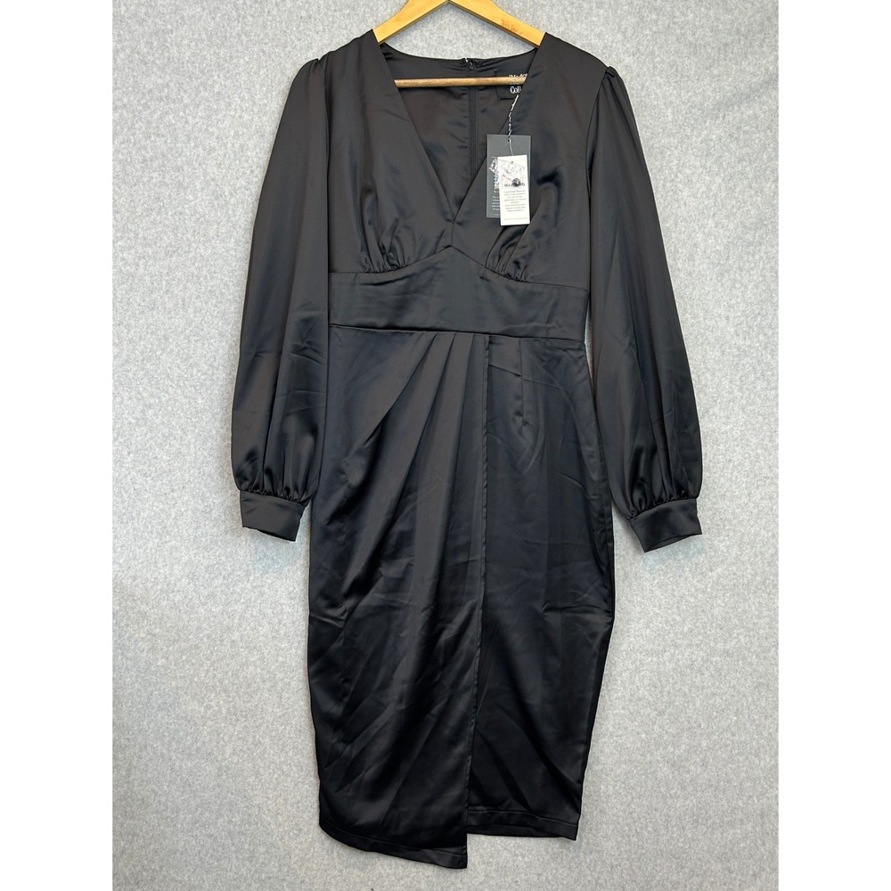 ModCloth x Collectif Enrica Pencil Dress Black Satin VNeck Gothic PinUp US 8 NWT